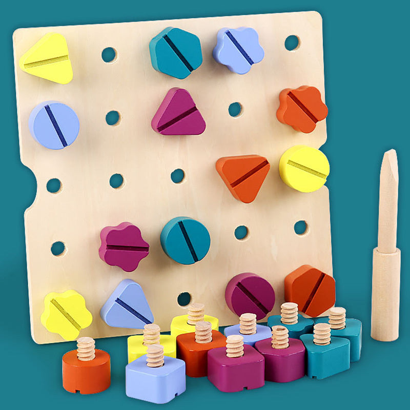 Wooden Screw Nut Disassembly Shape Matching Building Blocks