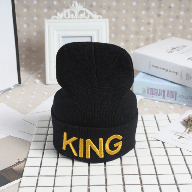 KING QUEEN 3D Knitted Embroidered Warm Hat