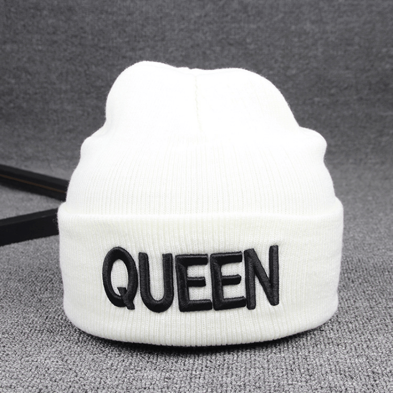 KING QUEEN 3D Knitted Embroidered Warm Hat