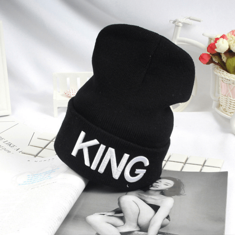 KING QUEEN 3D Knitted Embroidered Warm Hat