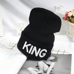 KING QUEEN 3D Knitted Embroidered Warm Hat