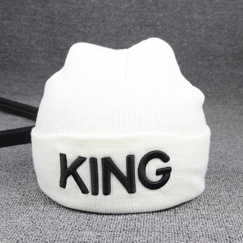 KING QUEEN 3D Knitted Embroidered Warm Hat