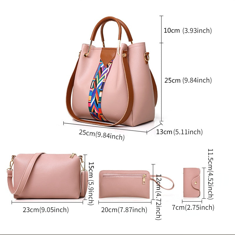 4pcs Women's Shoulder Bag Set Large Handbag & Crossbody Bag & Clutch