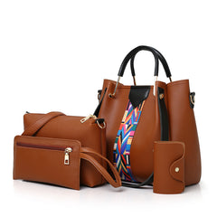 4pcs Women's Shoulder Bag Set Large Handbag & Crossbody Bag & Clutch