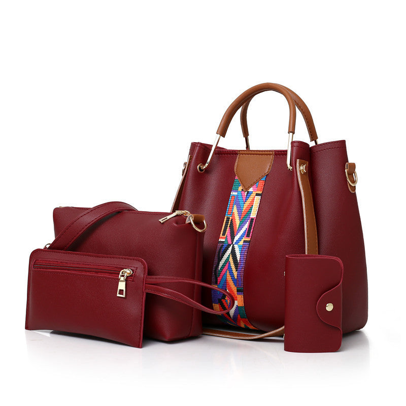 4pcs Women's Shoulder Bag Set Large Handbag & Crossbody Bag & Clutch