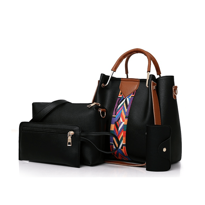 4pcs Women's Shoulder Bag Set Large Handbag & Crossbody Bag & Clutch