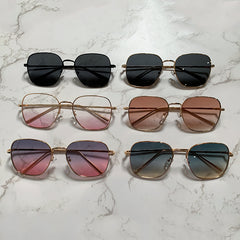 Ombre Lens Sunglasses Square Frame Thin Temple UV400