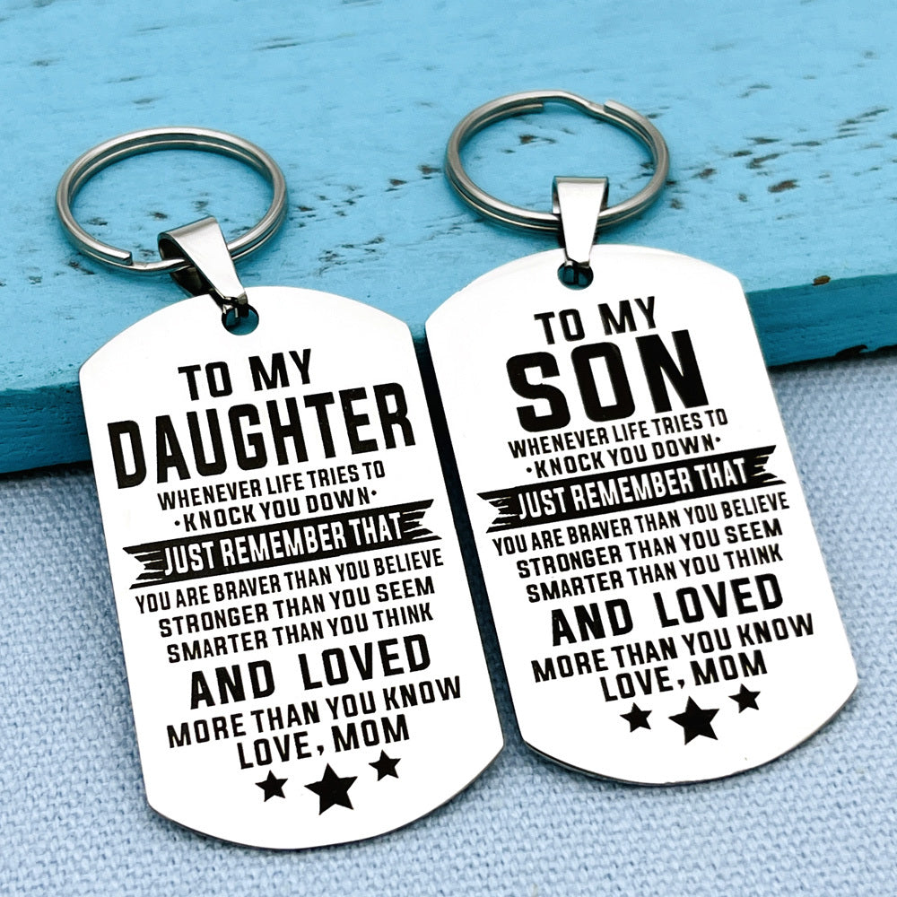 Family Keychain from Dad Mom Pendant Stainless Steel Bag Keyring
