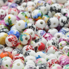 30pcs Round Floral Ceramic Beads 10mm Flower Porcelain DIY Jewelry