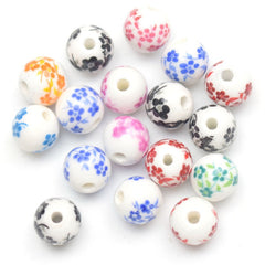 30pcs Round Floral Ceramic Beads 10mm Flower Porcelain DIY Jewelry