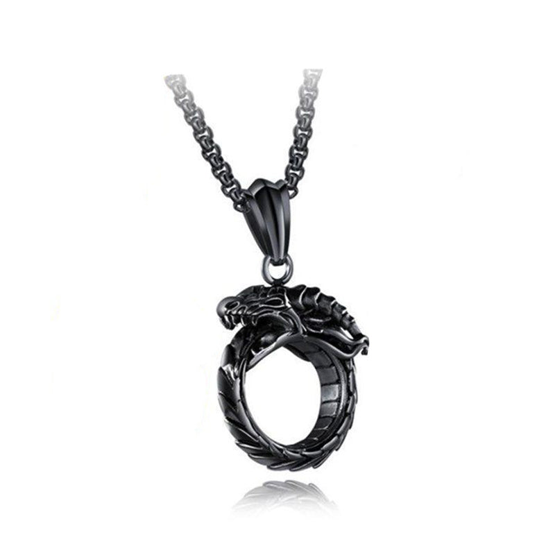 Vintage Men's Snake Pendant Necklace Hip Hop Biker Round Dragon Pendant Necklace