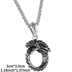 Vintage Men's Snake Pendant Necklace Hip Hop Biker Round Dragon Pendant Necklace
