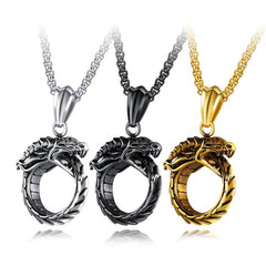 Vintage Men's Snake Pendant Necklace Hip Hop Biker Round Dragon Pendant Necklace