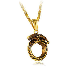 Vintage Men's Snake Pendant Necklace Hip Hop Biker Round Dragon Pendant Necklace