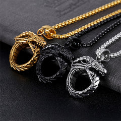 Vintage Men's Snake Pendant Necklace Hip Hop Biker Round Dragon Pendant Necklace
