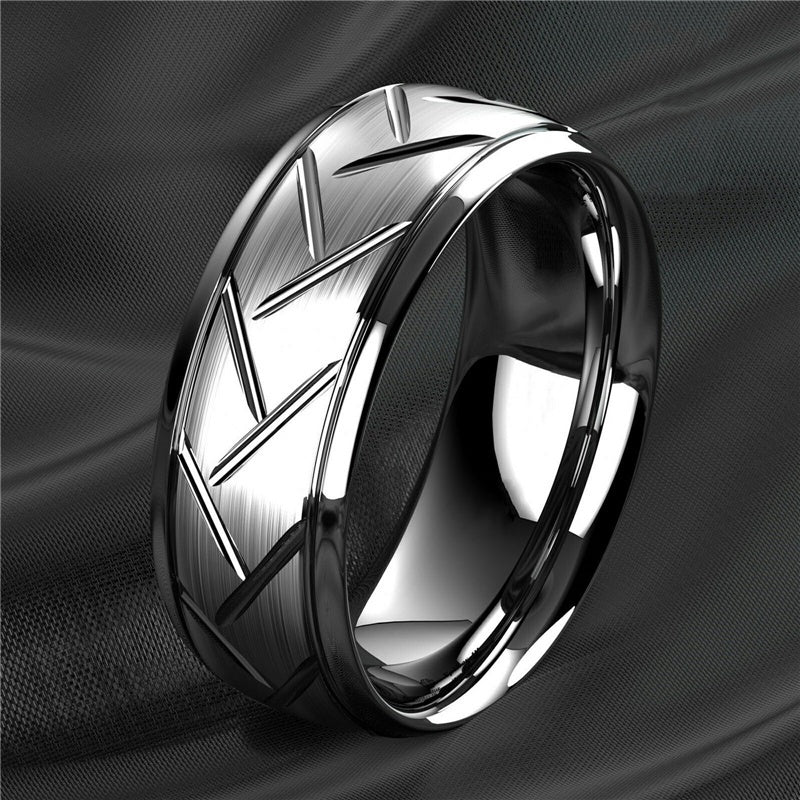 Men's Engraved Metal Band Ring 7mm Wide Size 10