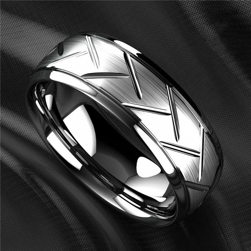Men's Engraved Metal Band Ring 7mm Wide Size 10