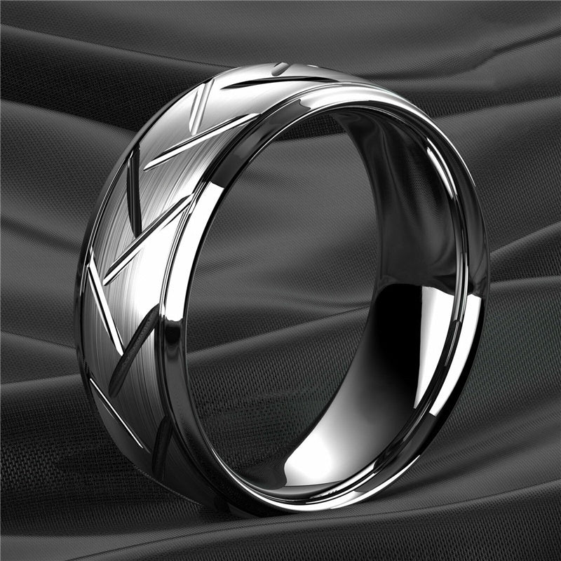 Men's Engraved Metal Band Ring 7mm Wide Size 10