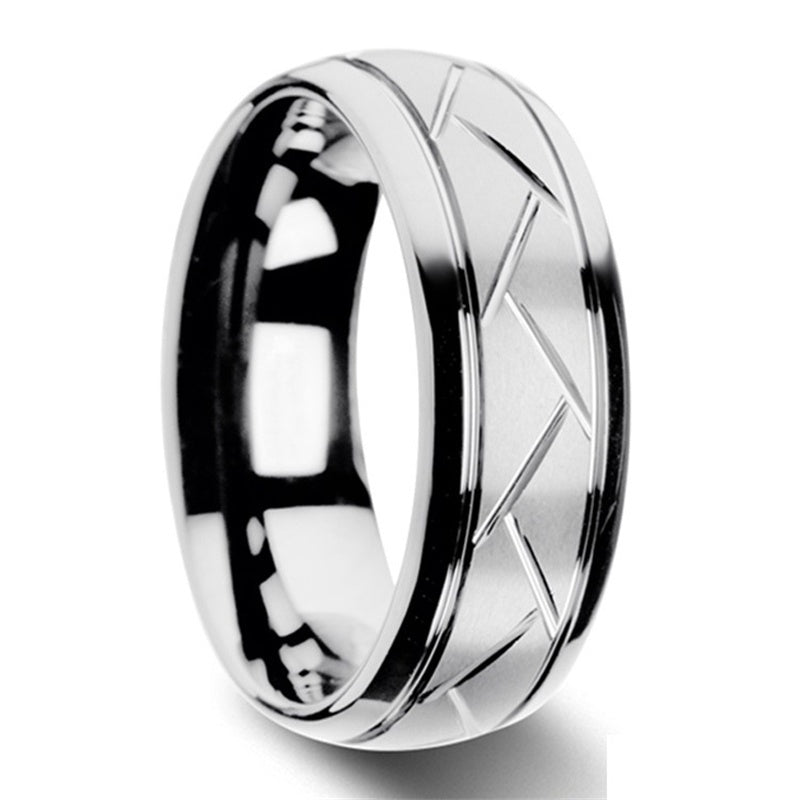 Men's Engraved Metal Band Ring 7mm Wide Size 10