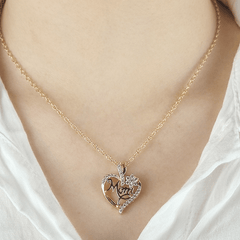 Heart & Flower Necklace Inlaid MOM Letter Pattern Neck Chain