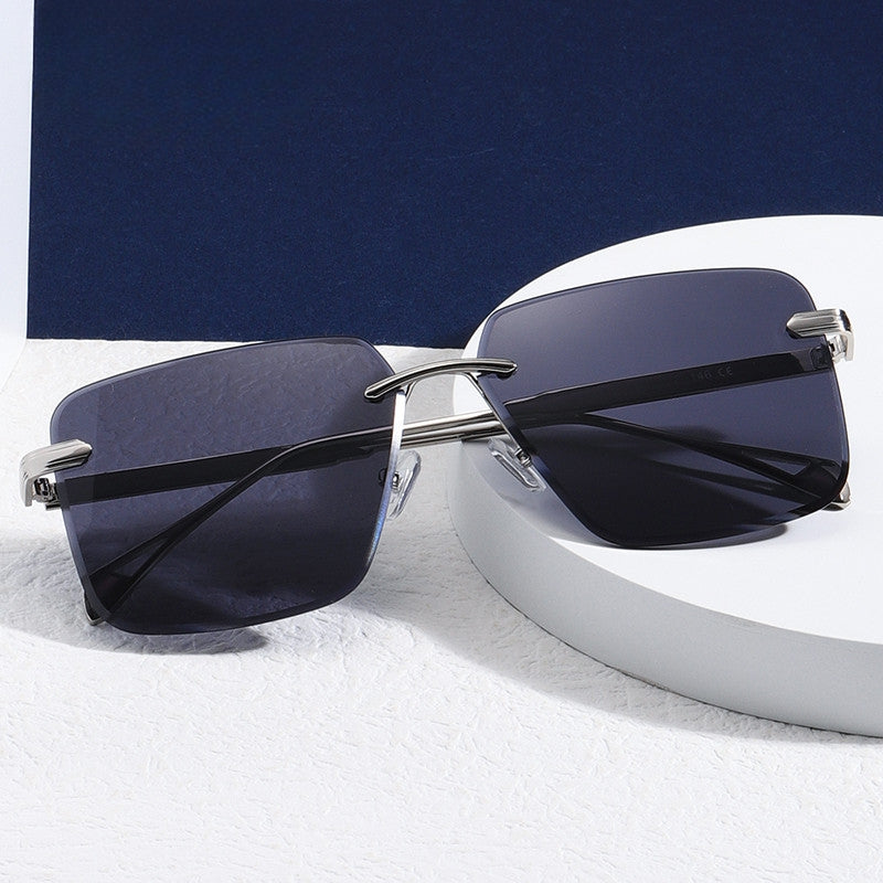 Vintage Rimless Rectangle Sunglasses Lightweight Metal Frame
