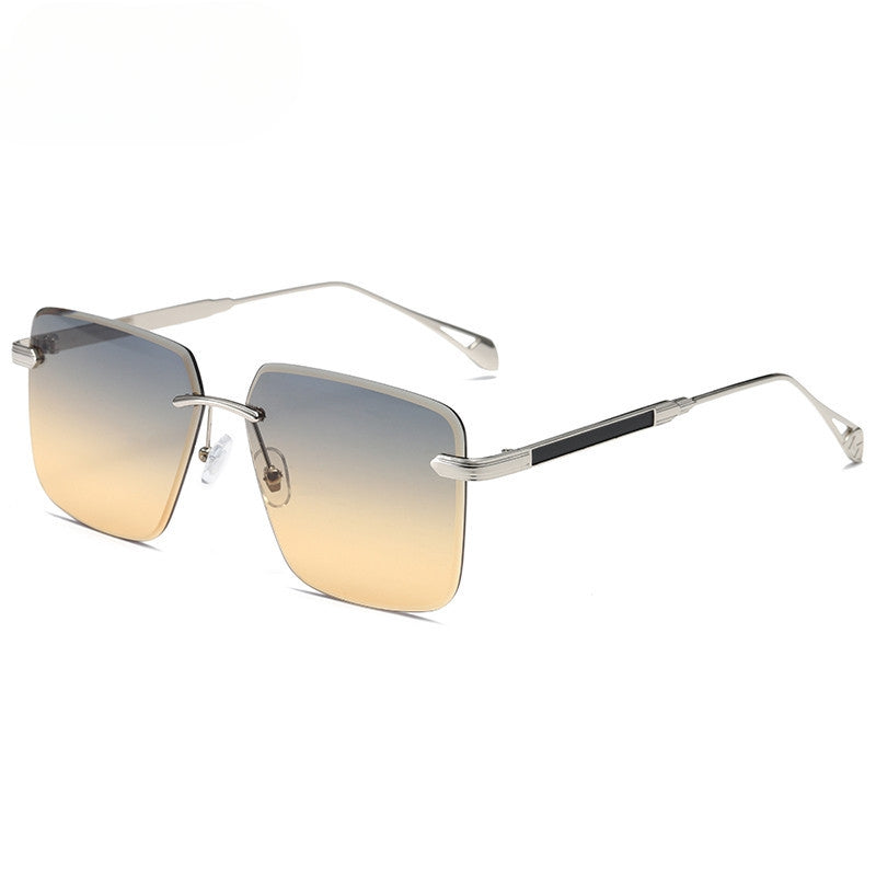 Vintage Rimless Rectangle Sunglasses Lightweight Metal Frame