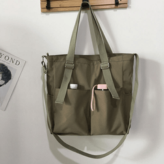 Nylon Shoulder Bag with Front Pockets Large Capacity Crossbody Bag