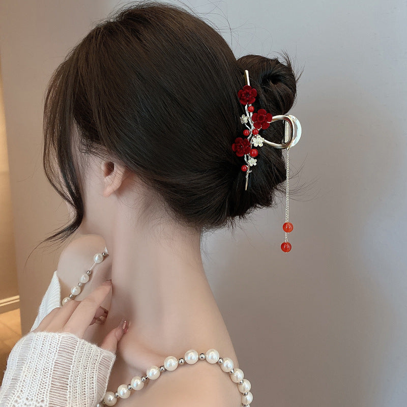 Red Plum Blossom Hair Claw Chinese Style Flower Claw Clip