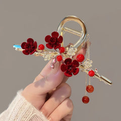 Red Plum Blossom Hair Claw Chinese Style Flower Claw Clip