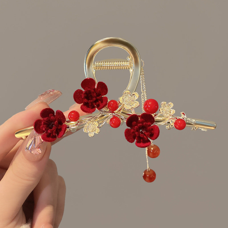 Red Plum Blossom Hair Claw Chinese Style Flower Claw Clip