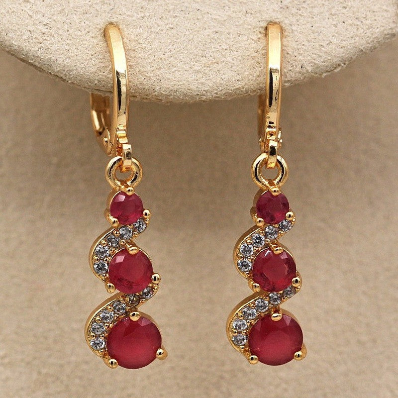 Vintage Green Stone Drop Earrings 14K Plated