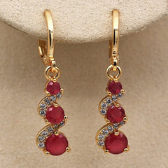 Vintage Green Stone Drop Earrings 14K Plated
