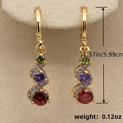 Vintage Green Stone Drop Earrings 14K Plated