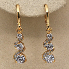Vintage Green Stone Drop Earrings 14K Plated