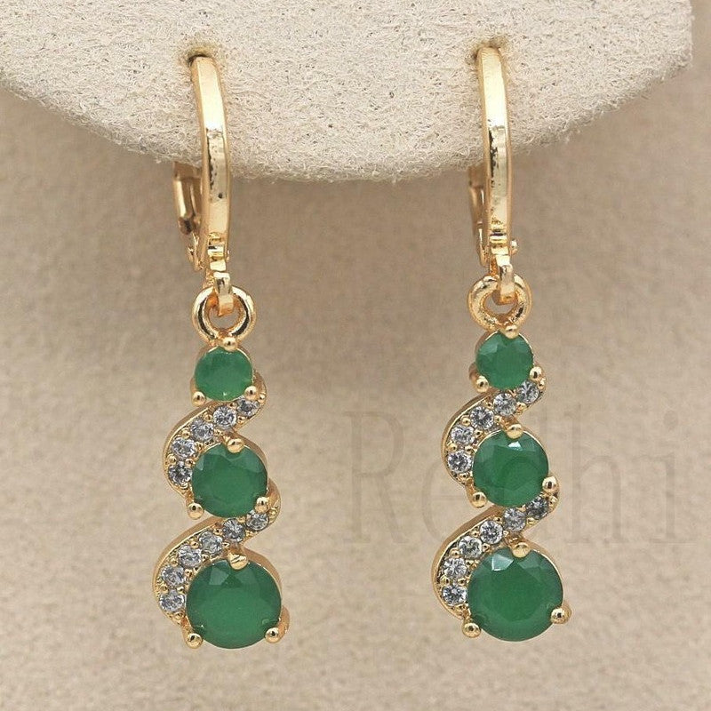 Vintage Green Stone Drop Earrings 14K Plated