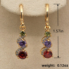 Vintage Green Stone Drop Earrings 14K Plated