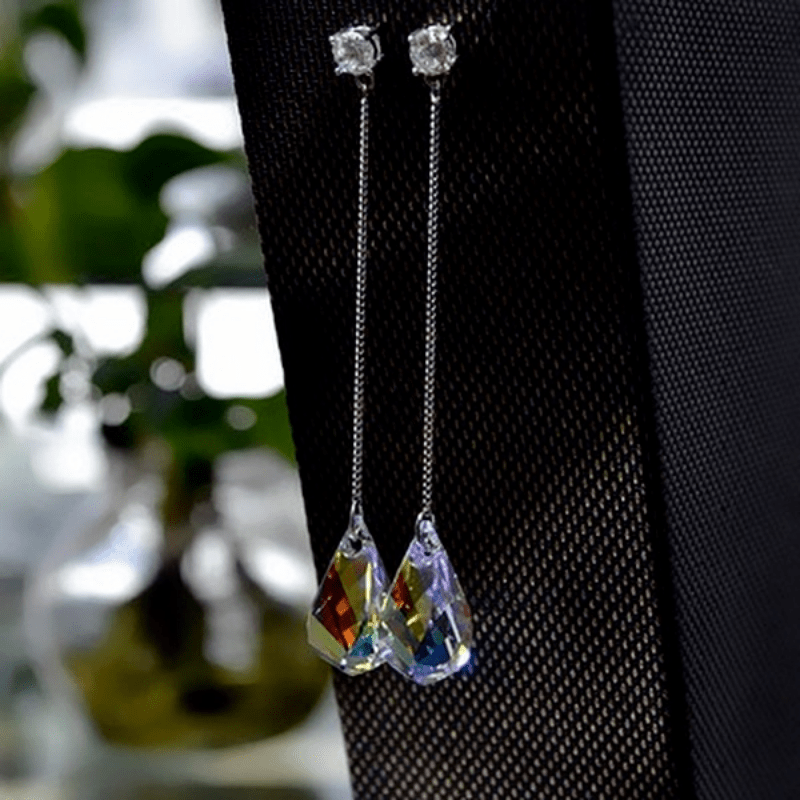 Teardrop Zircon Dangle Earrings 925 Silver Plated Gift For Women