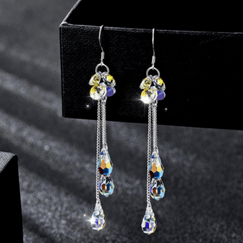 Teardrop Zircon Dangle Earrings 925 Silver Plated Gift For Women