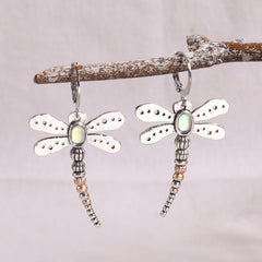 Vintage Moonstone Dragonfly Earrings 925 Silver Plated