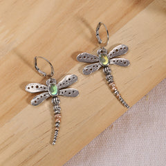 Vintage Moonstone Dragonfly Earrings 925 Silver Plated