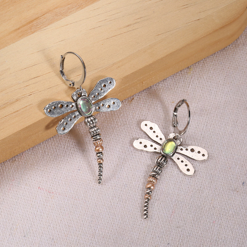 Vintage Moonstone Dragonfly Earrings 925 Silver Plated