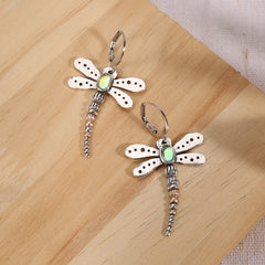 Vintage Moonstone Dragonfly Earrings 925 Silver Plated