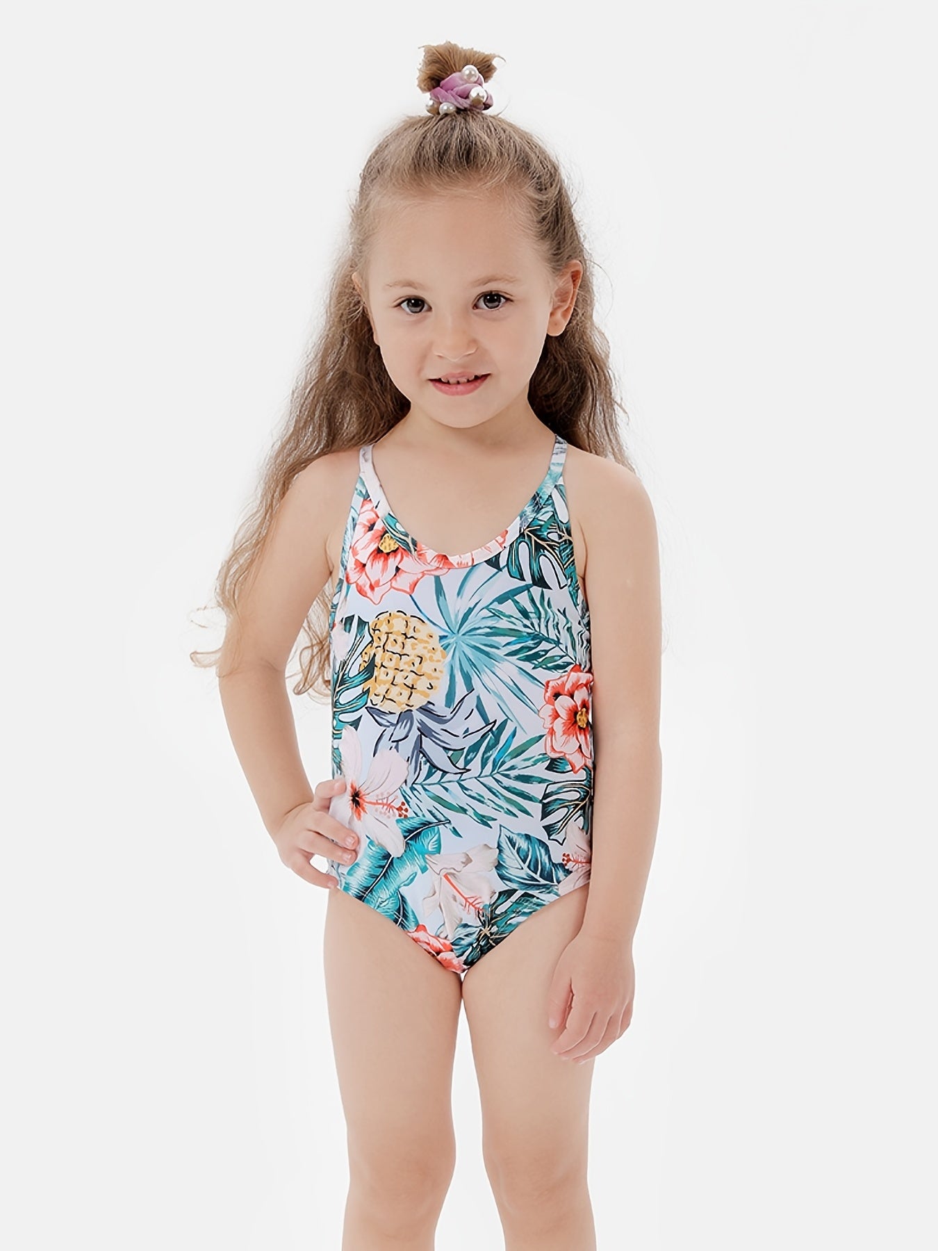 Toddler Girls Tropical Flowers One Piece Swimsuit