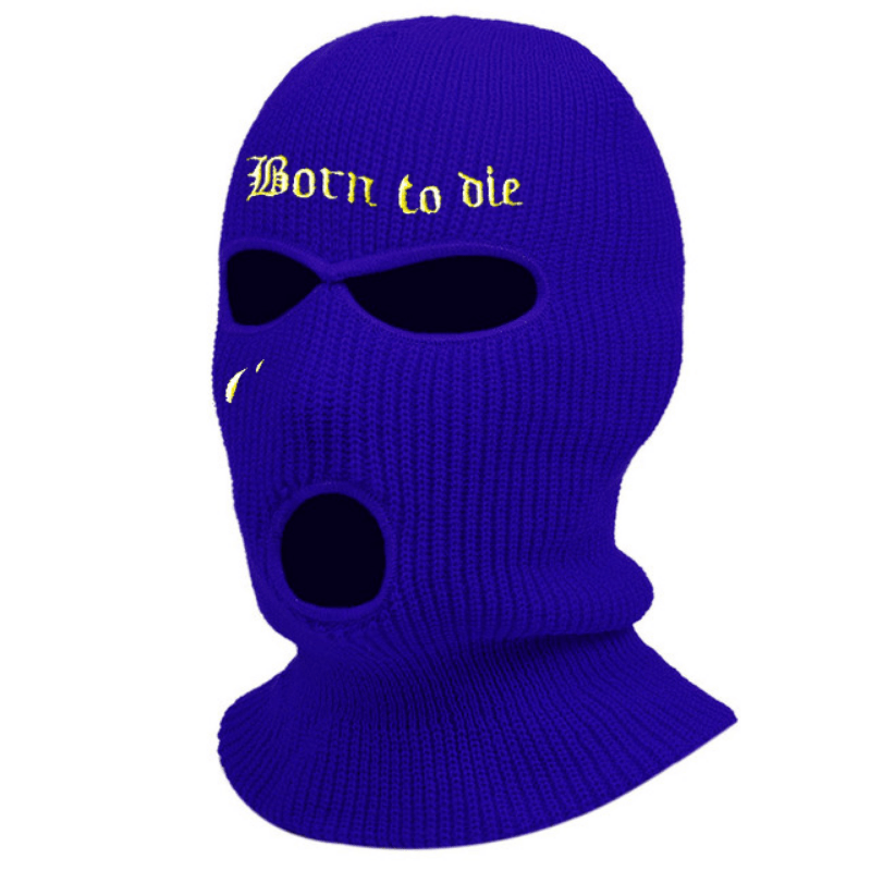 Embroidered Knit Ski Mask Winter Balaclava Hat 3 Hole Knitted Full Face Cover