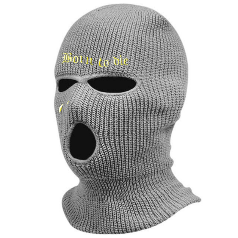 Embroidered Knit Ski Mask Winter Balaclava Hat 3 Hole Knitted Full Face Cover