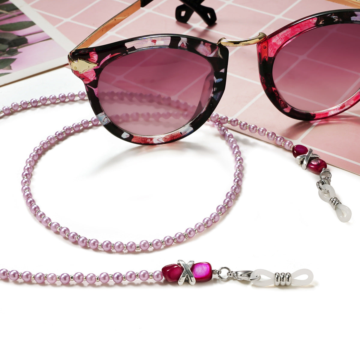 Faux Pearl Beaded Eyeglass Chain Sunglasses Holder