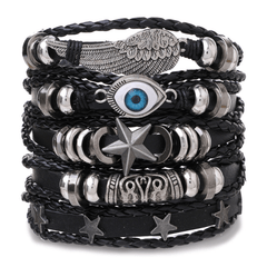 5pcs set Men's Leather Bracelet Stylish Adjustable Bracelet