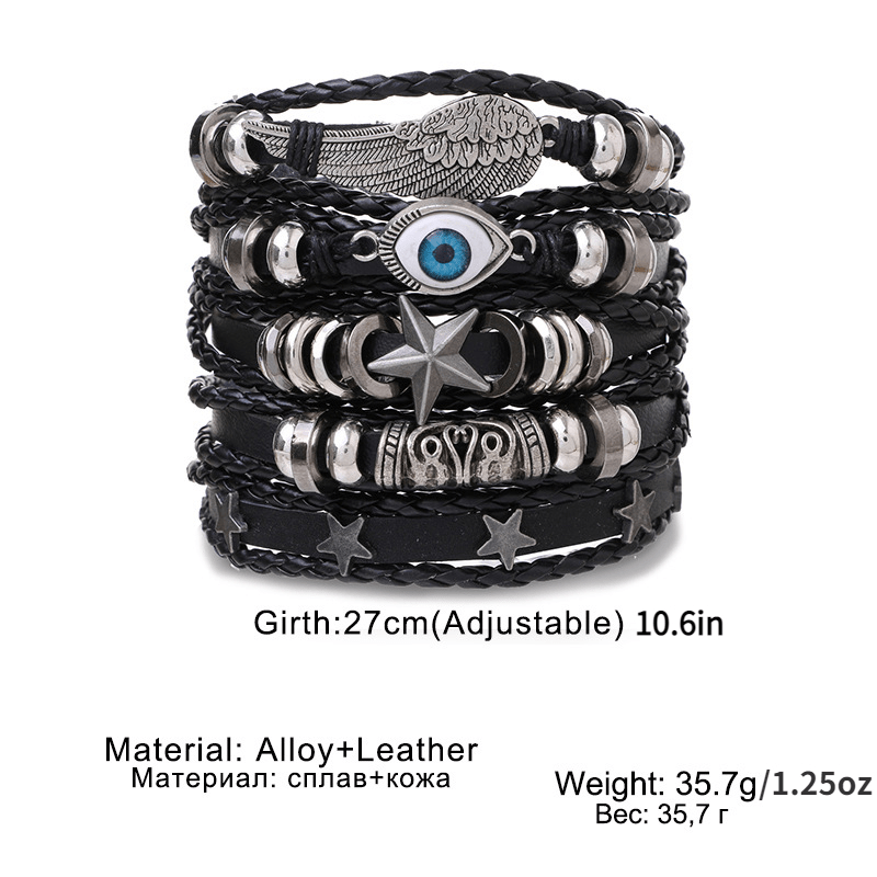 5pcs set Men's Leather Bracelet Stylish Adjustable Bracelet