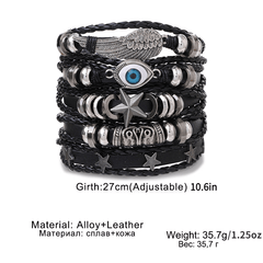 5pcs set Men's Leather Bracelet Stylish Adjustable Bracelet