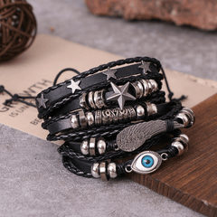 5pcs set Men's Leather Bracelet Stylish Adjustable Bracelet